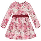 Girls Pink Floral Jacquard Dress, 2, hi-res